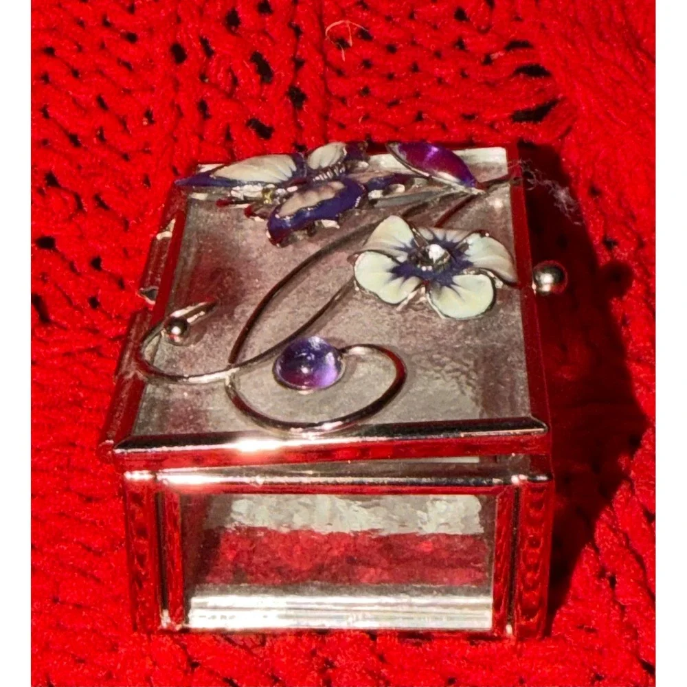 Hobby Lobby Home Accents Glass Trinket Box Purple Butterfly Floral 592519